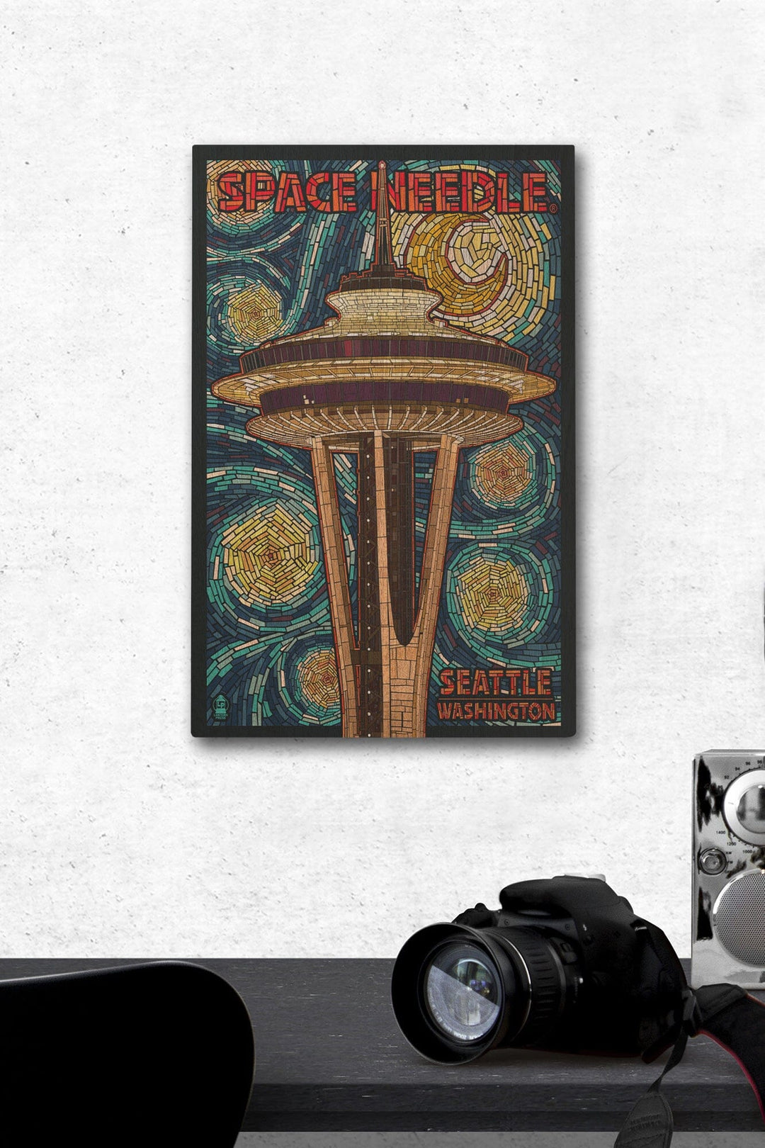 Seattle, Washington, Space Needle Mosaic, Lantern Press Artwork, Wood Signs and Postcards Wood Lantern Press 12 x 18 Wood Gallery Print 
