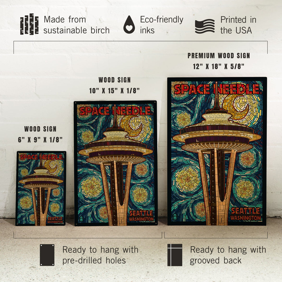 Seattle, Washington, Space Needle Mosaic, Lantern Press Artwork, Wood Signs and Postcards Wood Lantern Press 