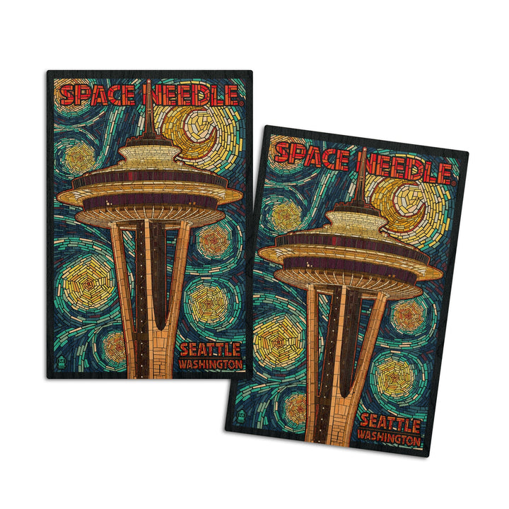 Seattle, Washington, Space Needle Mosaic, Lantern Press Artwork, Wood Signs and Postcards Wood Lantern Press 4x6 Wood Postcard Set 