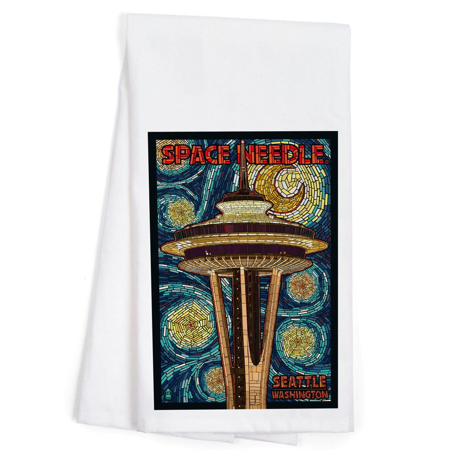 Seattle, Washington, Space Needle Mosaic, Organic Cotton Kitchen Tea Towels Kitchen Lantern Press 