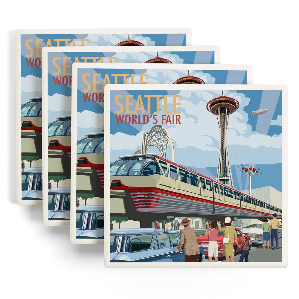 Seattle, Washington, Space Needle Opening Day Scene, Coasters Coasters Lantern Press 