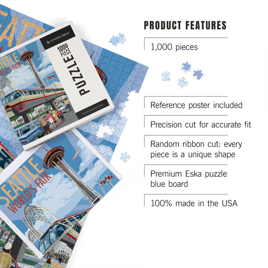 Seattle, Washington, Space Needle Opening Day Scene, Jigsaw Puzzle Puzzle Lantern Press 