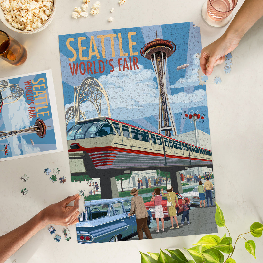 Seattle, Washington, Space Needle Opening Day Scene, Jigsaw Puzzle Puzzle Lantern Press 