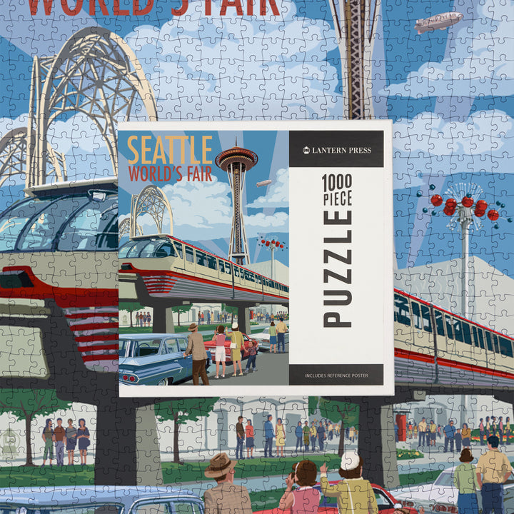 Seattle, Washington, Space Needle Opening Day Scene, Jigsaw Puzzle Puzzle Lantern Press 