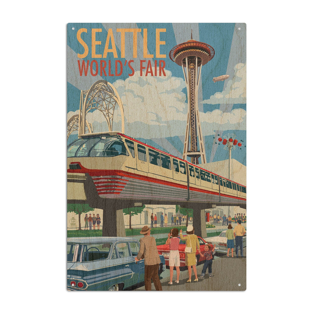 Seattle, Washington, Space Needle Opening Day Scene, Lantern Press Artwork, Wood Signs and Postcards Wood Lantern Press 10 x 15 Wood Sign 