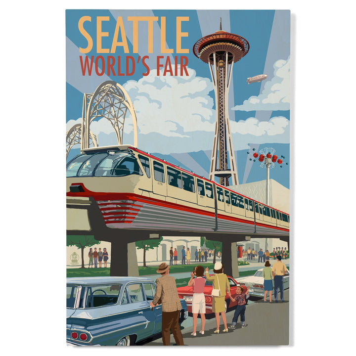 Seattle, Washington, Space Needle Opening Day Scene, Lantern Press Artwork, Wood Signs and Postcards Wood Lantern Press 
