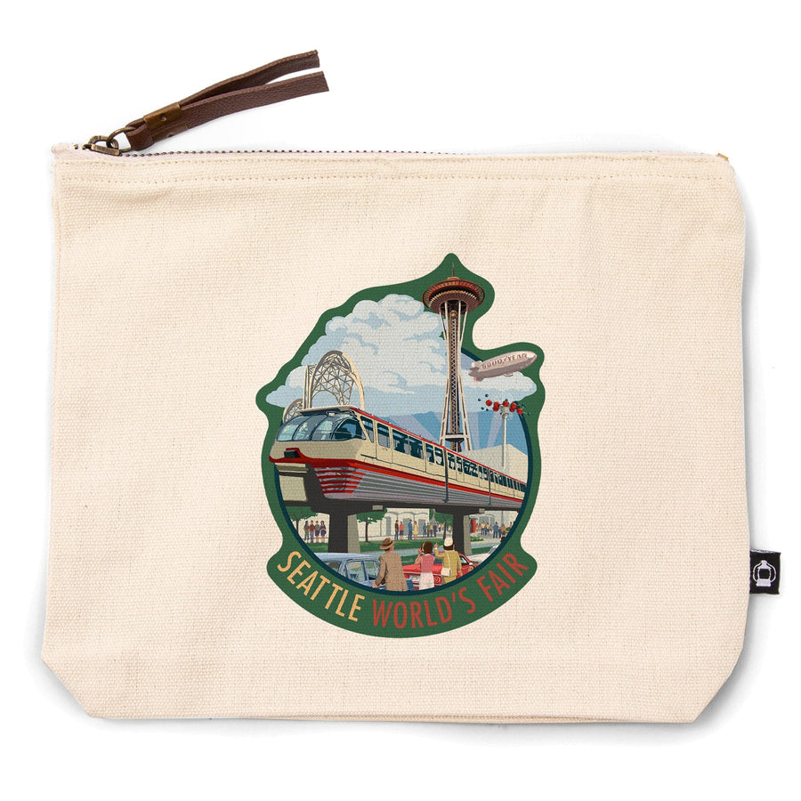 Seattle, Washington, Space Needle Opening Day Scene,, Organic Cotton Zipper Pouch, Go Bag Go Bag Lantern Press 