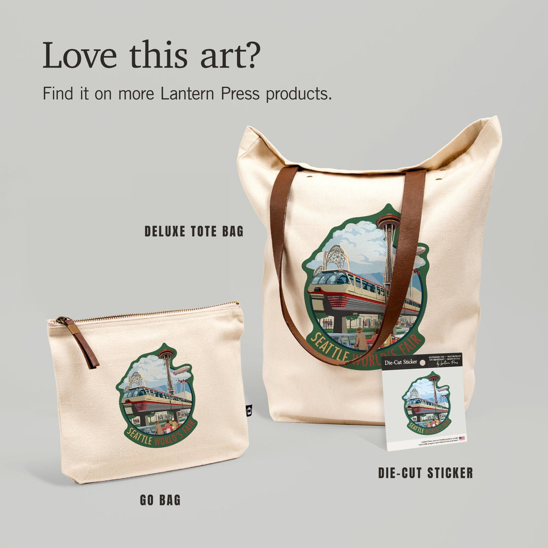 Seattle, Washington, Space Needle Opening Day Scene,, Organic Cotton Zipper Pouch, Go Bag Go Bag Lantern Press 