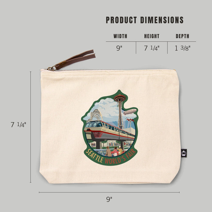 Seattle, Washington, Space Needle Opening Day Scene,, Organic Cotton Zipper Pouch, Go Bag Go Bag Lantern Press 