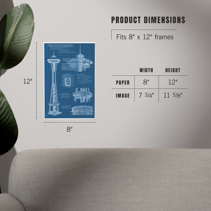 Seattle, Washington, Space Needle Technical Drawing (Blueprint), Art & Giclee Prints Art Lantern Press 