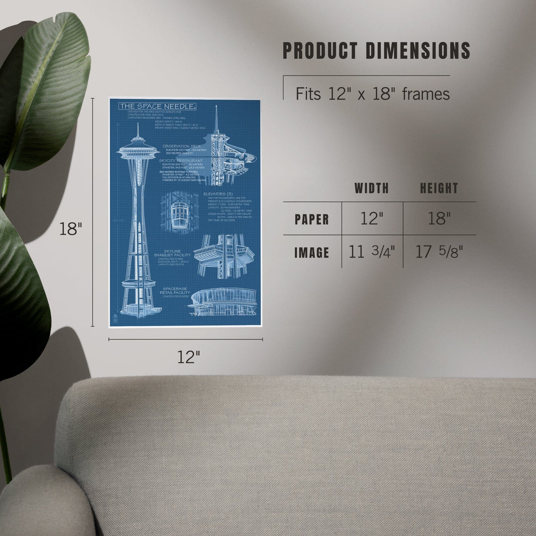 Seattle, Washington, Space Needle Technical Drawing (Blueprint), Art & Giclee Prints Art Lantern Press 