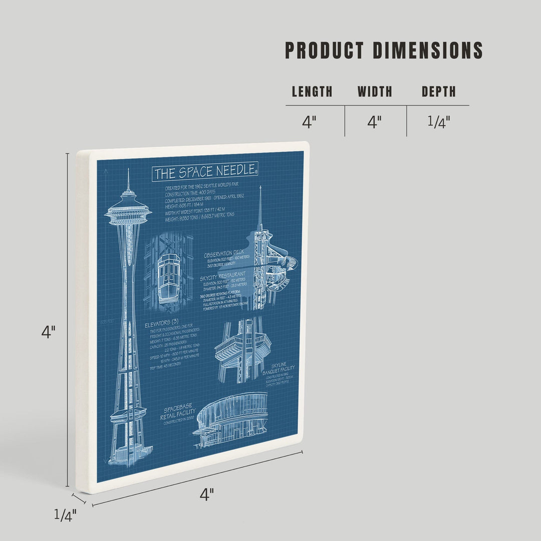 Seattle, Washington, Space Needle Technical Drawing (Blueprint), Coasters Coasters Lantern Press 