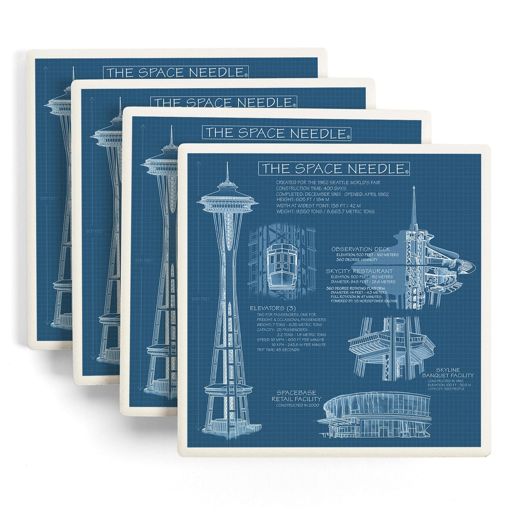 Seattle, Washington, Space Needle Technical Drawing (Blueprint), Coasters Coasters Lantern Press 