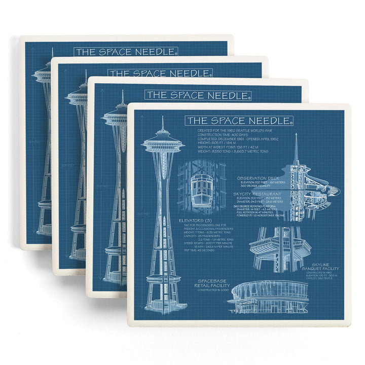 Seattle, Washington, Space Needle Technical Drawing (Blueprint), Coasters Coasters Lantern Press 