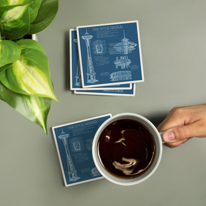 Seattle, Washington, Space Needle Technical Drawing (Blueprint), Coasters Coasters Lantern Press 
