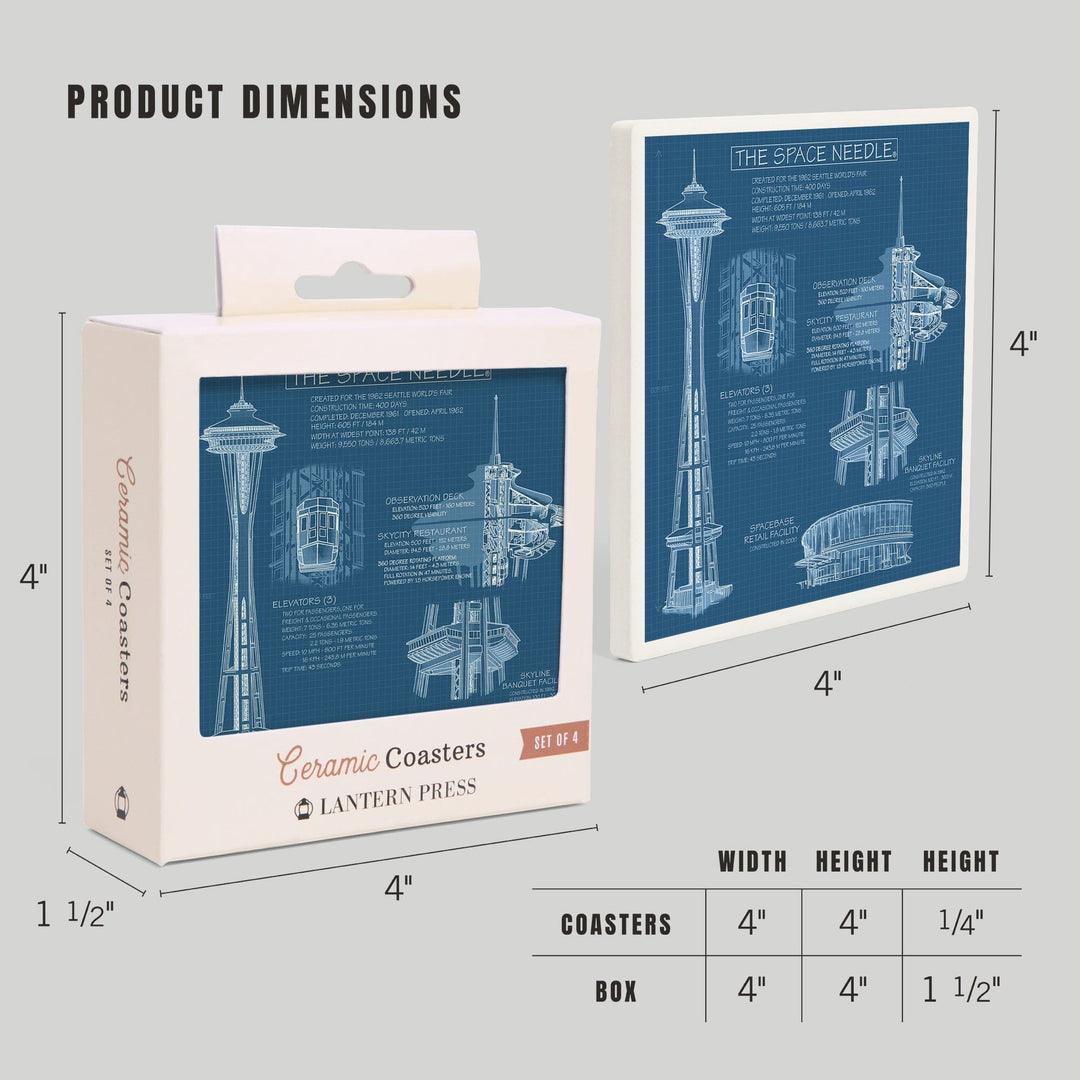 Seattle, Washington, Space Needle Technical Drawing (Blueprint), Coasters Coasters Lantern Press 