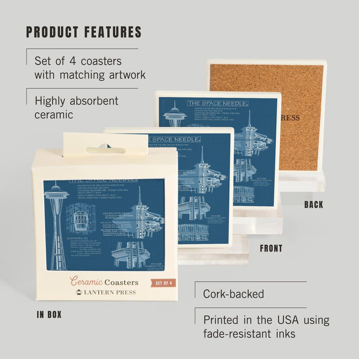 Seattle, Washington, Space Needle Technical Drawing (Blueprint), Coasters Coasters Lantern Press 