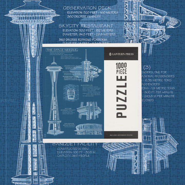 Seattle, Washington, Space Needle Technical Drawing (Blueprint), Jigsaw Puzzle Puzzle Lantern Press 
