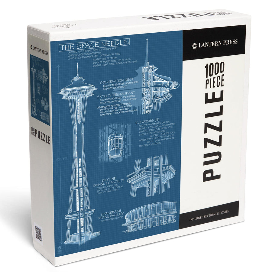 Seattle, Washington, Space Needle Technical Drawing (Blueprint), Jigsaw Puzzle Puzzle Lantern Press 