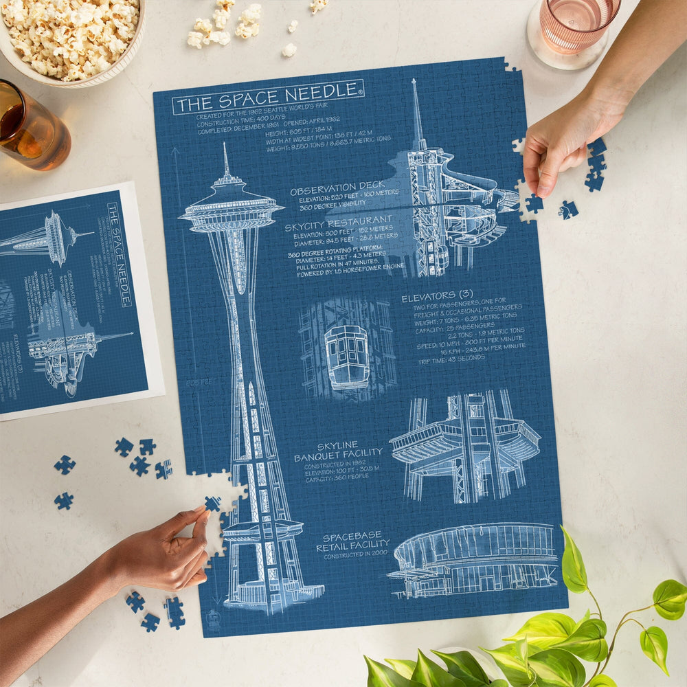 Seattle, Washington, Space Needle Technical Drawing (Blueprint), Jigsaw Puzzle Puzzle Lantern Press 