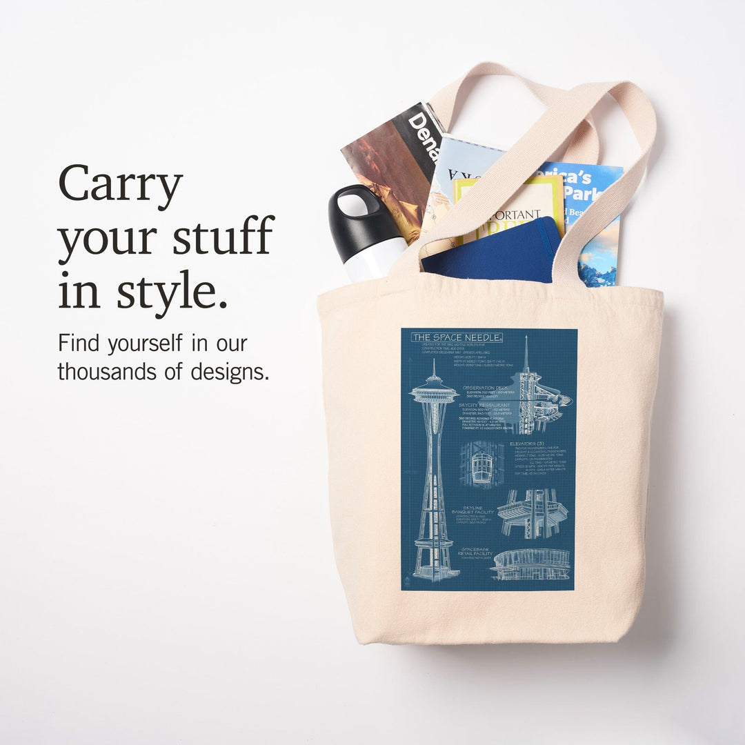 Seattle, Washington, Space Needle Technical Drawing (Blueprint), Tote Bag Totes Lantern Press 