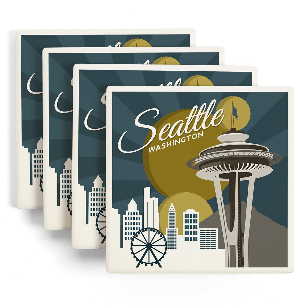 Seattle, Washington, Space Needle, Vector, Coasters Coasters Lantern Press 