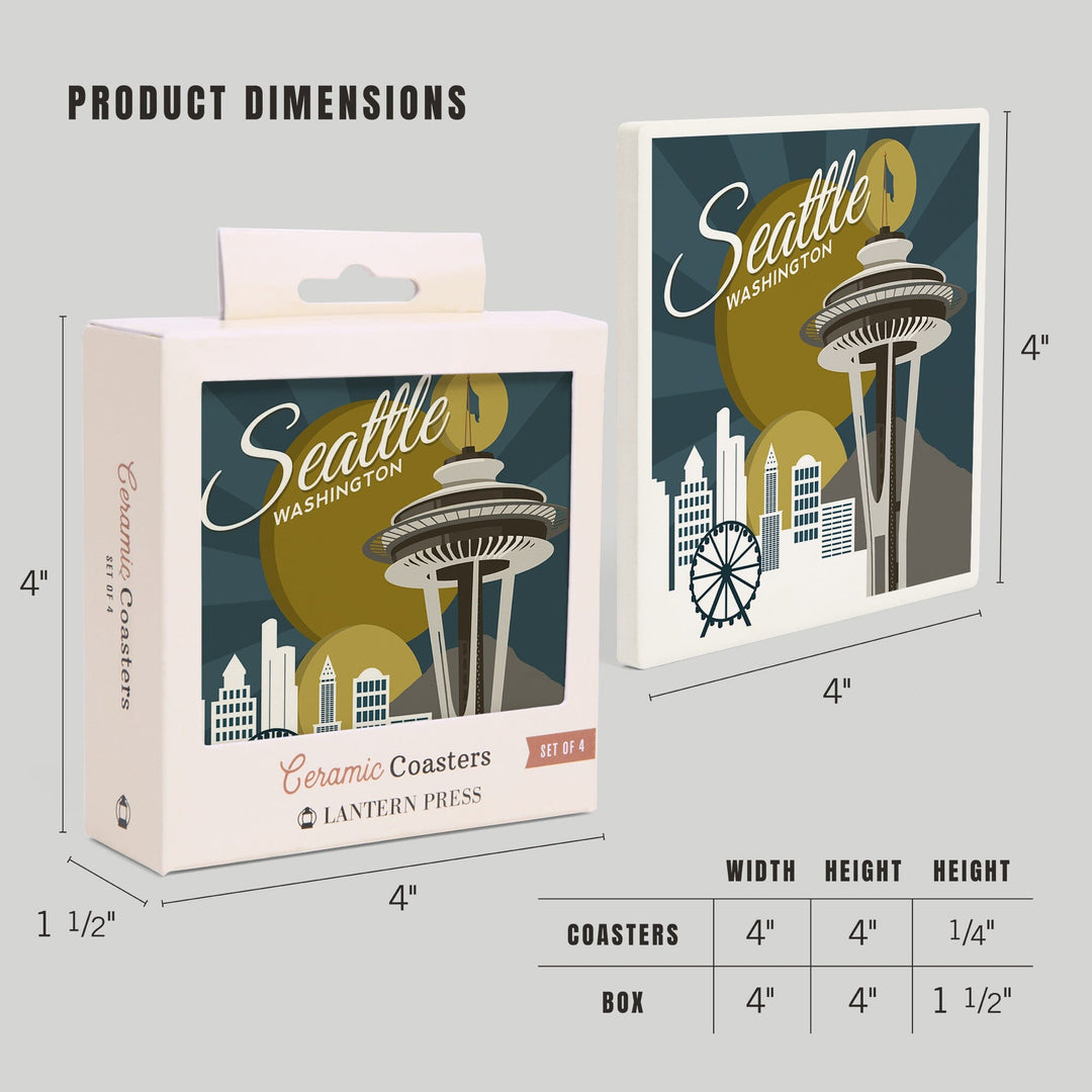Seattle, Washington, Space Needle, Vector, Coasters Coasters Lantern Press 