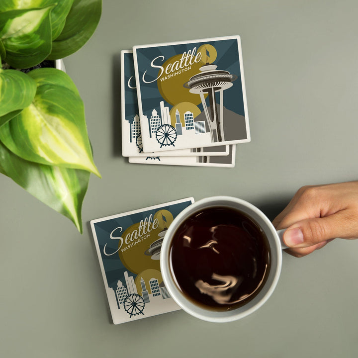 Seattle, Washington, Space Needle, Vector, Coasters Coasters Lantern Press 