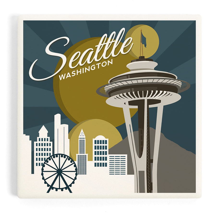 Seattle, Washington, Space Needle, Vector, Coasters Coasters Lantern Press 