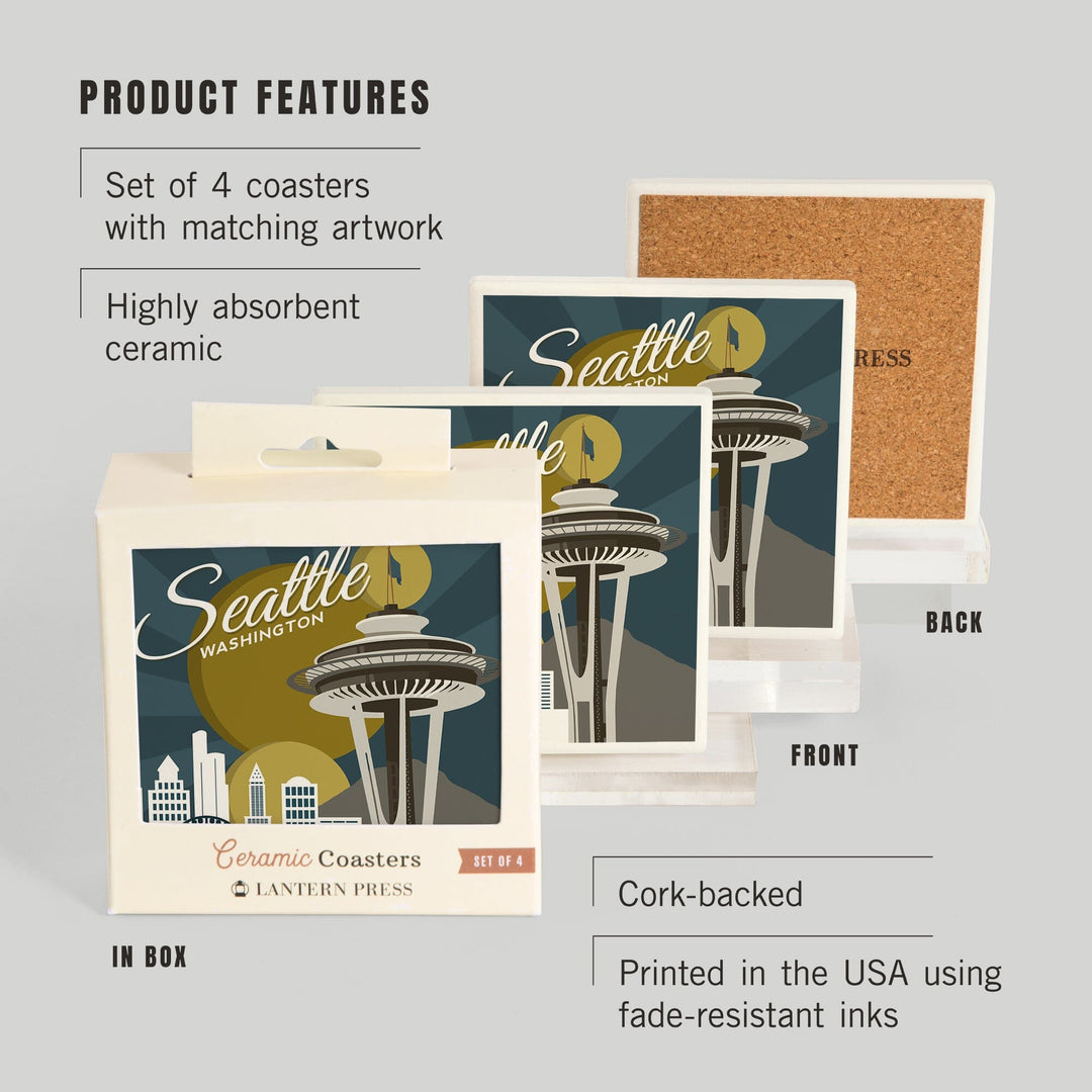 Seattle, Washington, Space Needle, Vector, Coasters Coasters Lantern Press 
