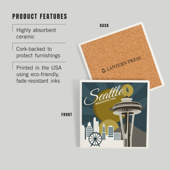 Seattle, Washington, Space Needle, Vector, Coasters Coasters Lantern Press 