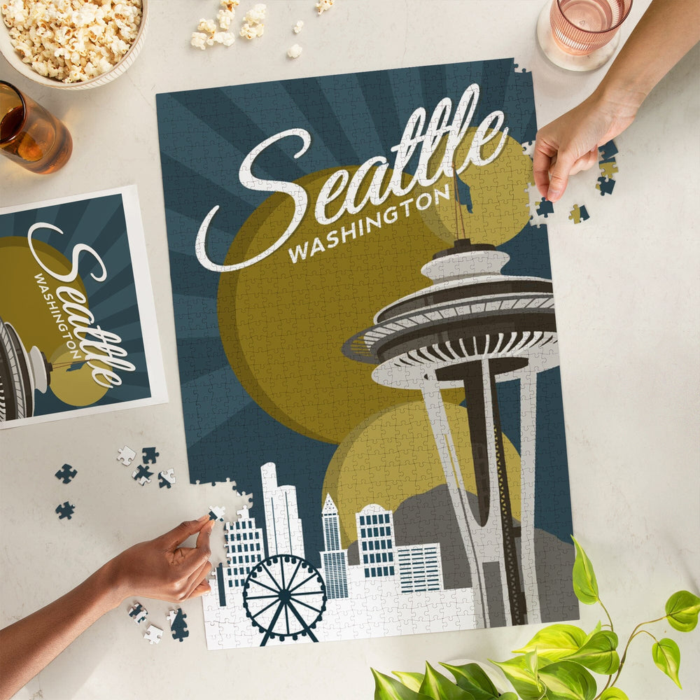Seattle, Washington, Space Needle, Vector, Jigsaw Puzzle Puzzle Lantern Press 