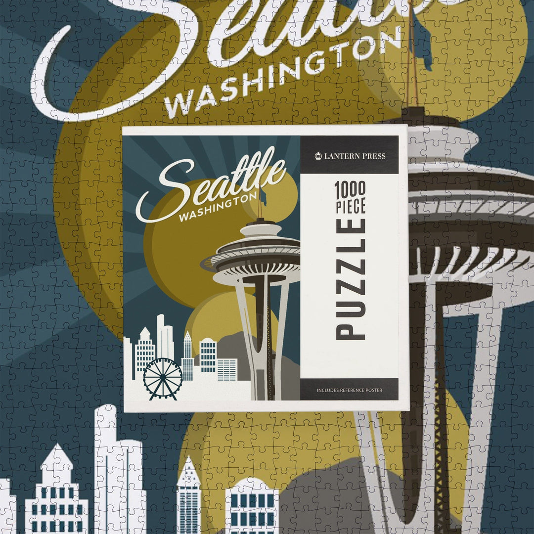 Seattle, Washington, Space Needle, Vector, Jigsaw Puzzle Puzzle Lantern Press 