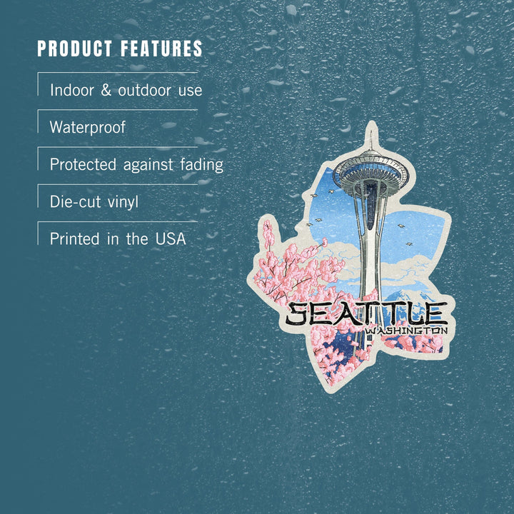 Seattle, Washington, Space Needle, Woodblock, Contour, Lantern Press Artwork, Vinyl Sticker Sticker Lantern Press 
