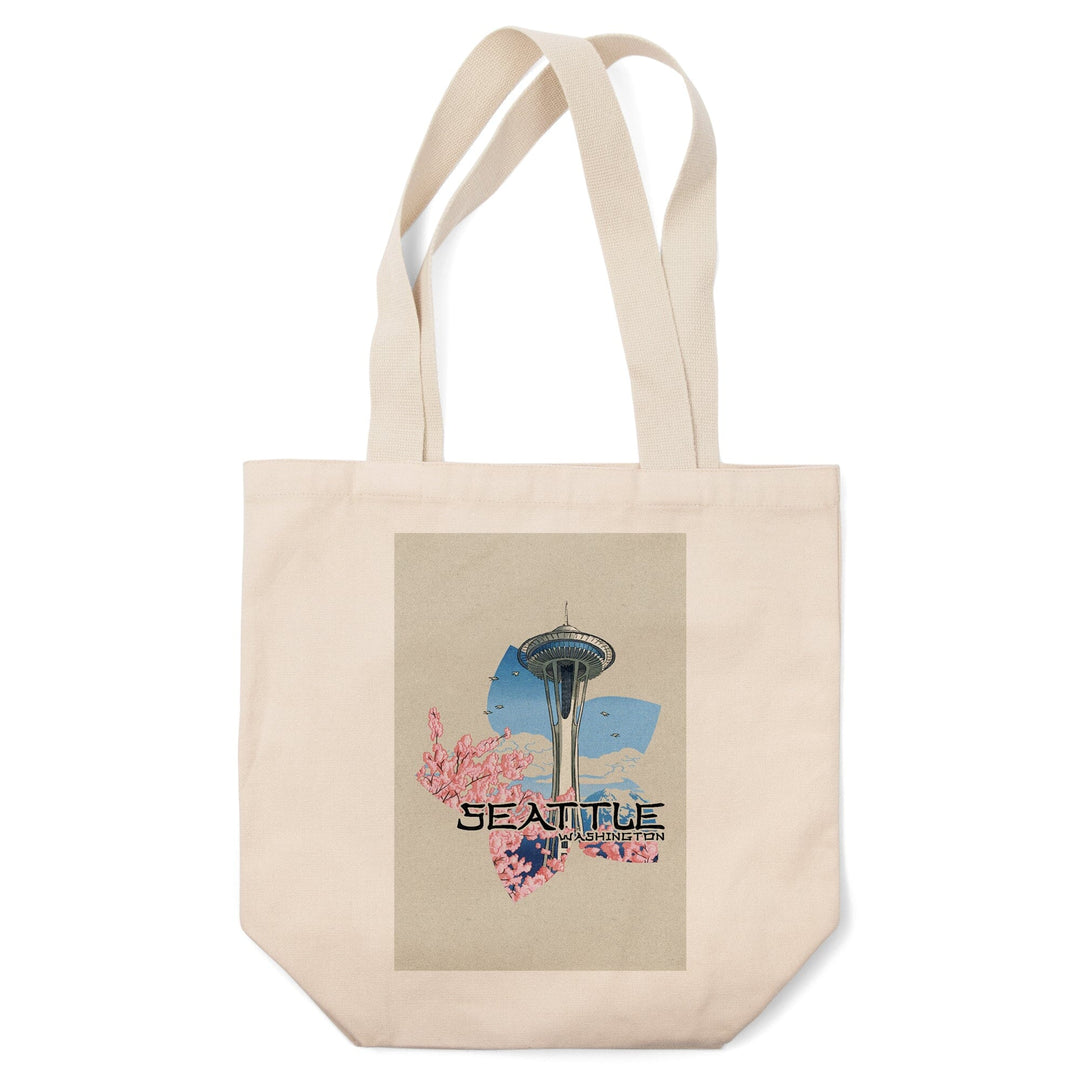 Seattle, Washington, Space Needle, Woodblock,, Tote Bag Totes Lantern Press 