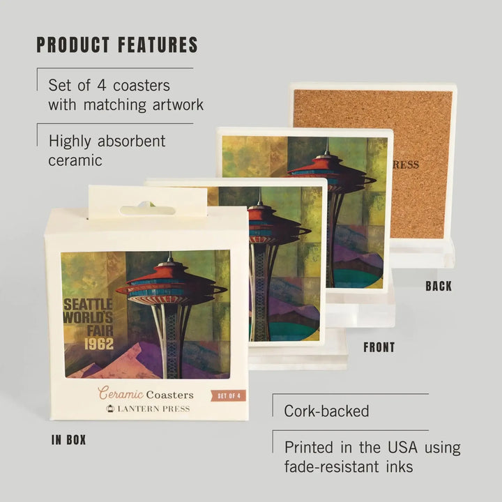 Seattle, Washington, Space Needle World's Fair, Vintage Travel Poster, Coasters Coasters Lantern Press 