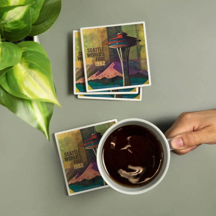 Seattle, Washington, Space Needle World's Fair, Vintage Travel Poster, Coasters Coasters Lantern Press 
