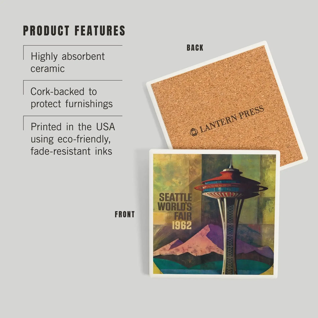 Seattle, Washington, Space Needle World's Fair, Vintage Travel Poster, Coasters Coasters Lantern Press 