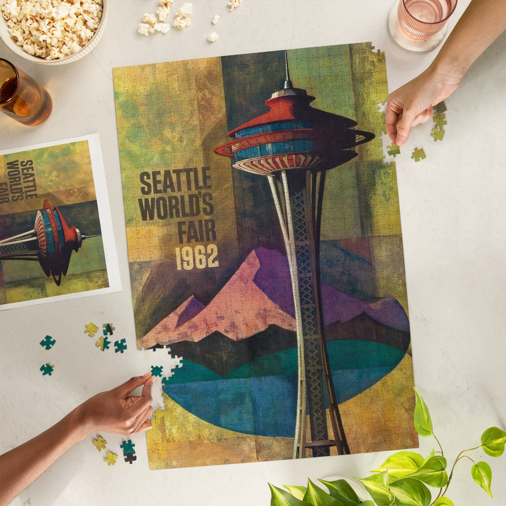 Seattle, Washington, Space Needle World's Fair, Vintage Travel Poster, Jigsaw Puzzle Puzzle Lantern Press 