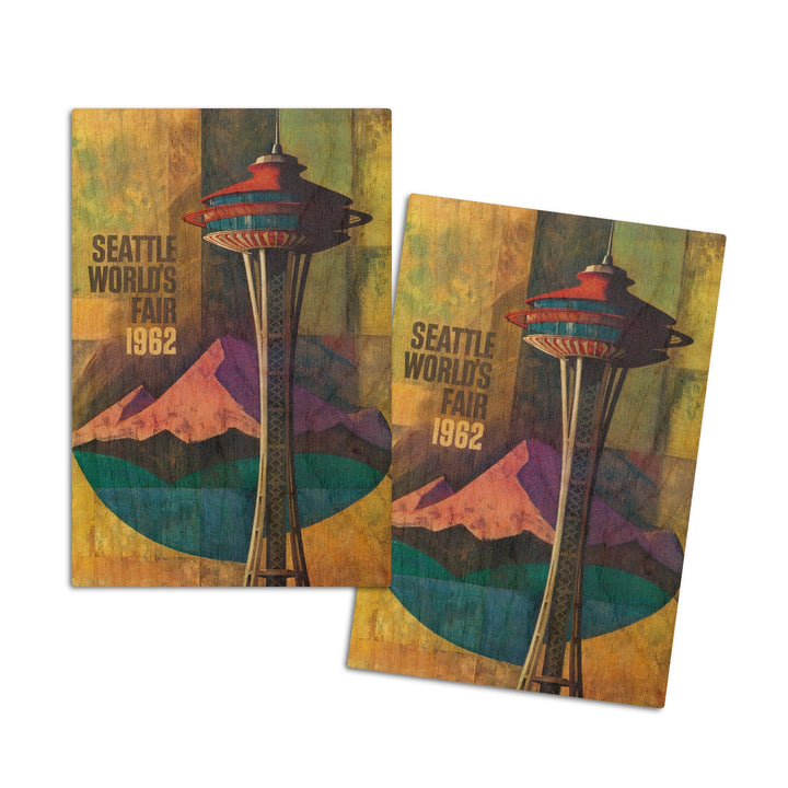 Seattle, Washington, Space Needle World's Fair, Vintage Travel Poster, Wood Signs and Postcards Wood Lantern Press 4x6 Wood Postcard Set 