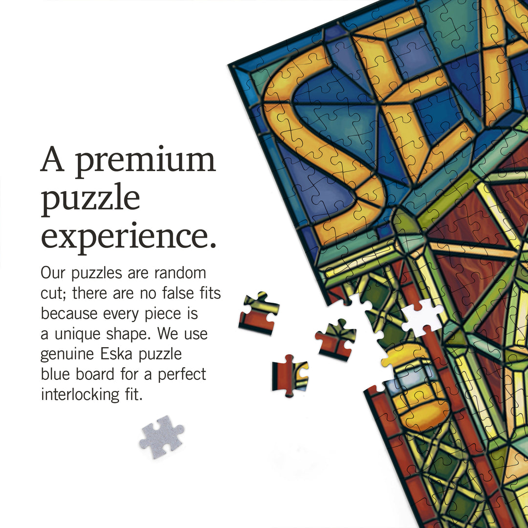 Seattle, Washington, Stained Glass Window, Jigsaw Puzzle Puzzle Lantern Press 