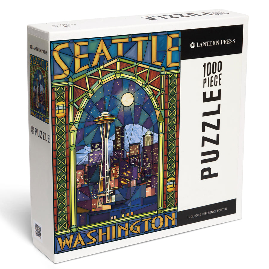 Seattle, Washington, Stained Glass Window, Jigsaw Puzzle Puzzle Lantern Press 