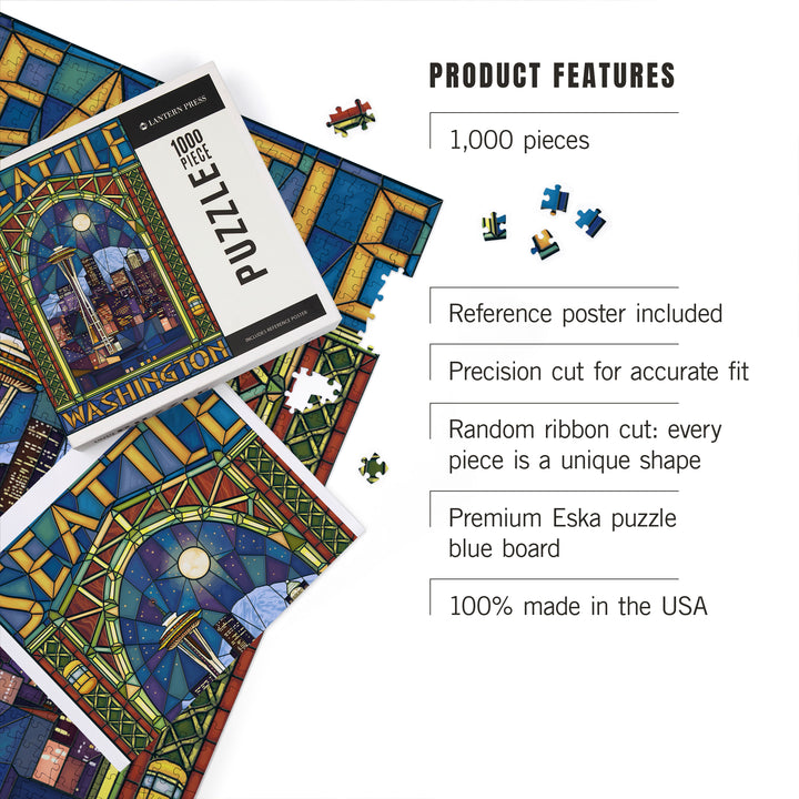 Seattle, Washington, Stained Glass Window, Jigsaw Puzzle Puzzle Lantern Press 