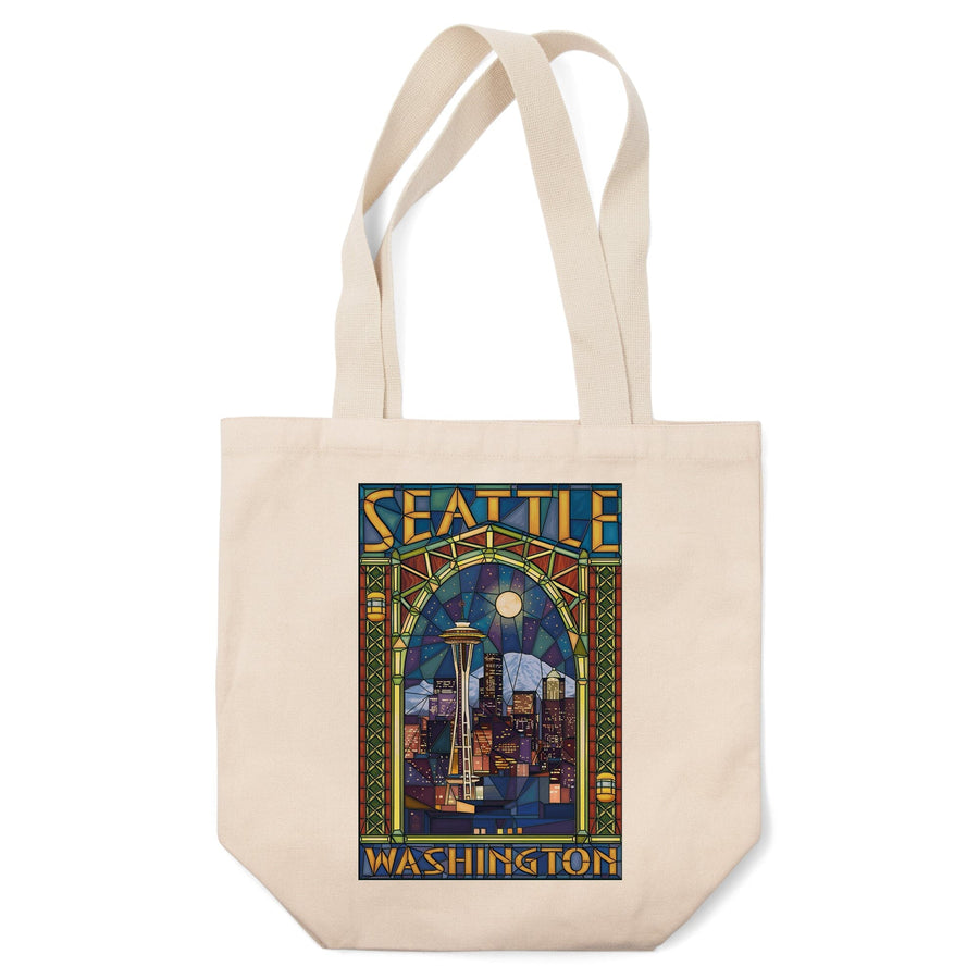 Seattle, Washington, Stained Glass Window, Lantern Press Artwork, Tote Bag Totes Lantern Press 