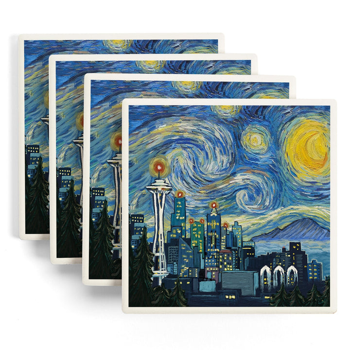 Seattle, Washington, Starry Night City Series, Coasters Coasters Lantern Press 