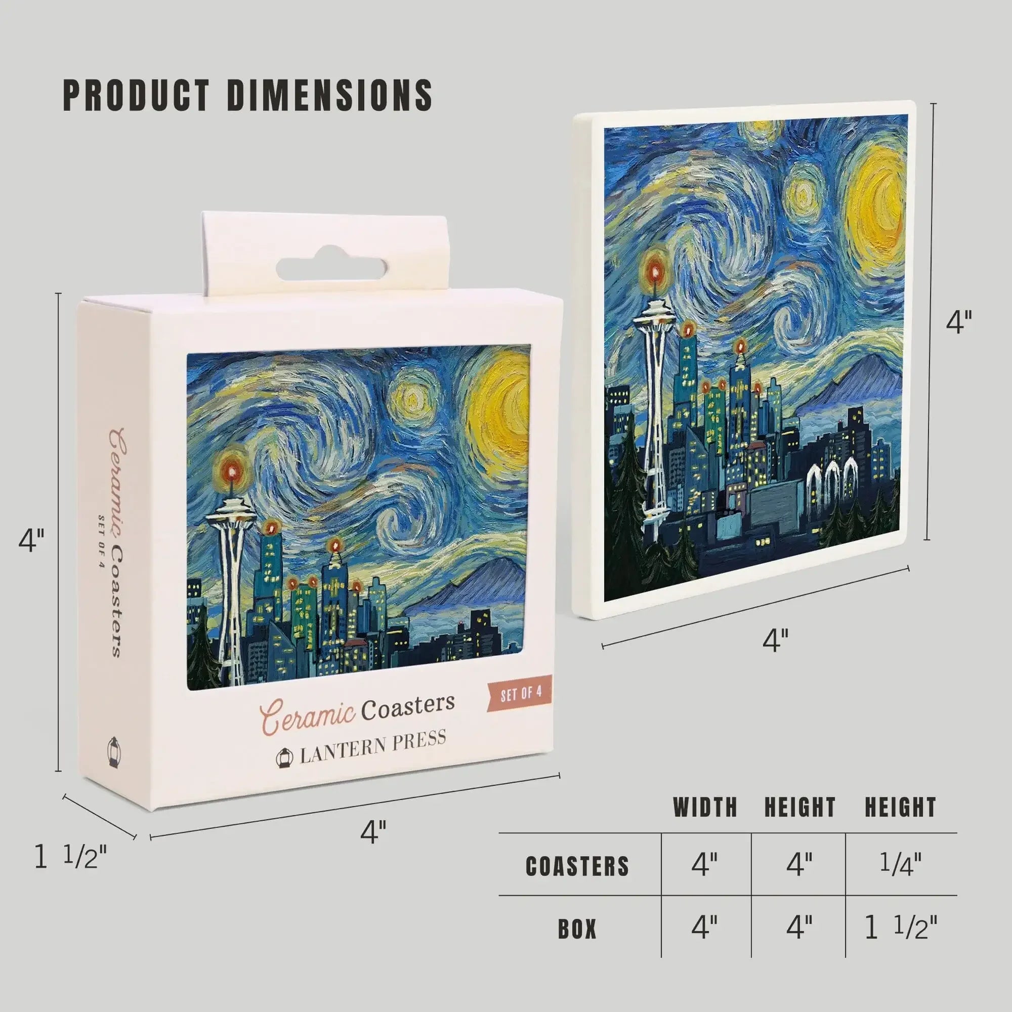 Seattle, Washington, Starry Night City Series ceramic coaster set