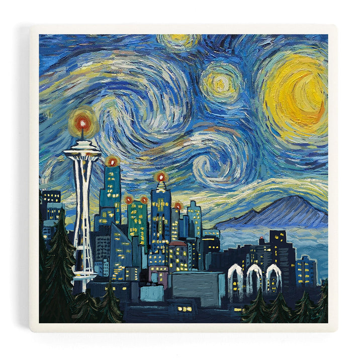 Seattle, Washington, Starry Night City Series, Coasters Coasters Lantern Press 