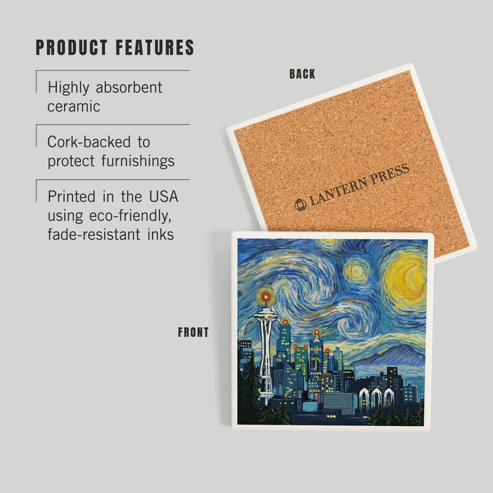 Seattle, Washington, Starry Night City Series, Coasters Coasters Lantern Press 
