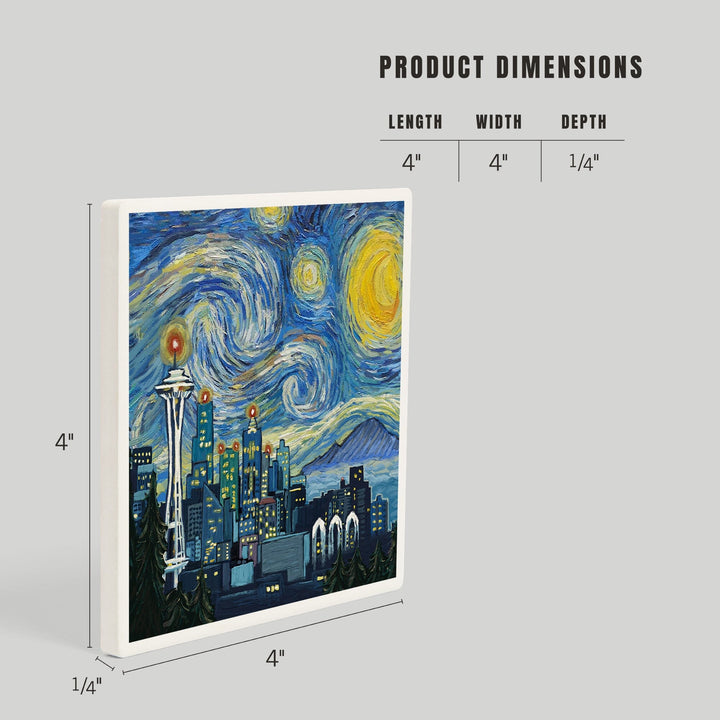 Seattle, Washington, Starry Night City Series, Coasters Coasters Lantern Press 