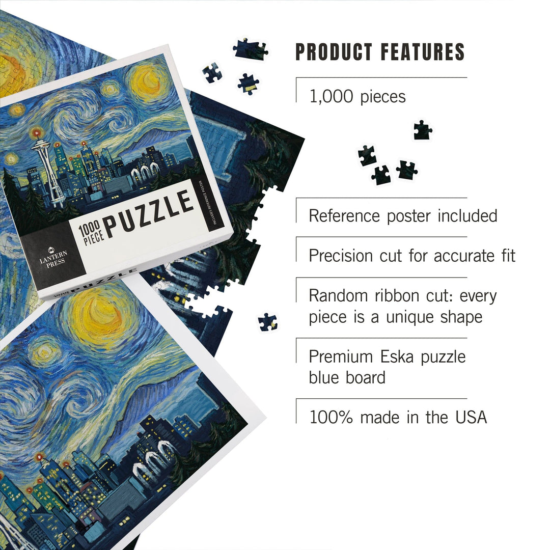 Seattle, Washington, Starry Night City Series, Jigsaw Puzzle Puzzle Lantern Press 